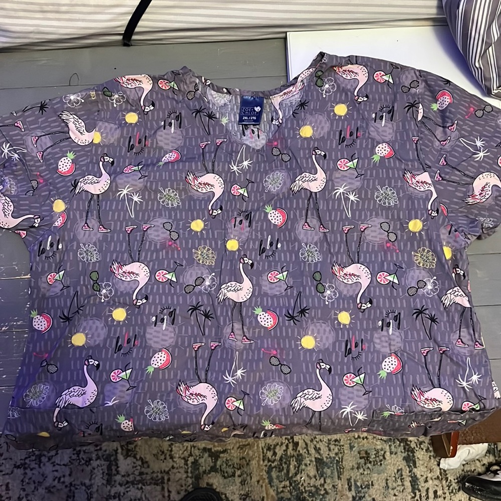 Flamingo 2XL scrub top